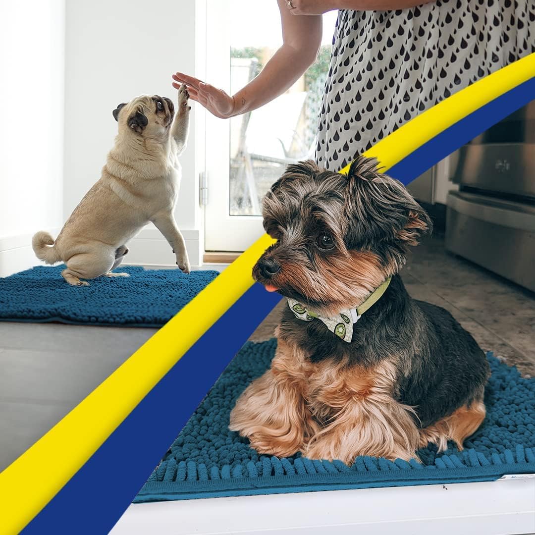 Muddy Mat® Shown on TV–Super Absorbent Microfiber Dog Door Mat for Muddy Paws, Non-Slip Washable Pet Rug, Quick Dry Chenille Entryway Carpet, Machine Washable Indoor Outdoor mat–Atlantic Blue 30"x19"