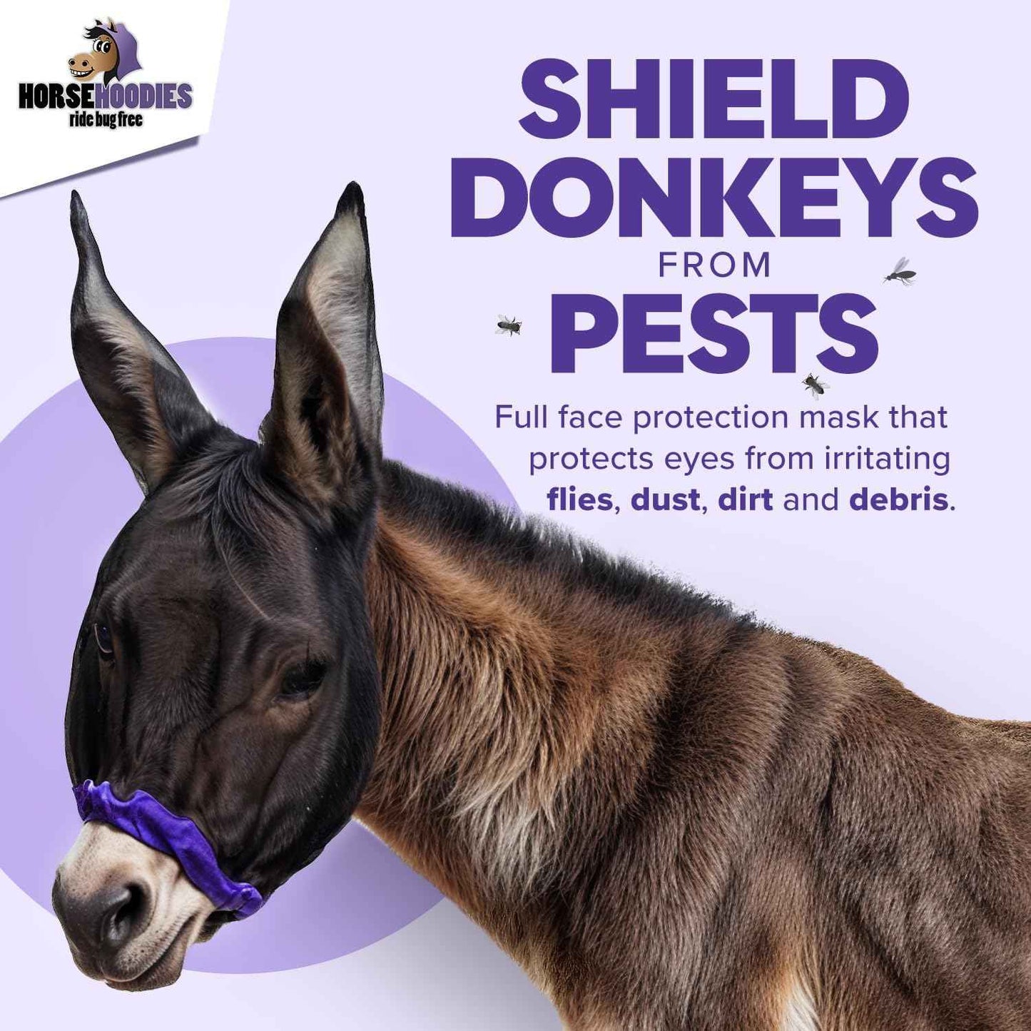 Donkey Fly Mask with Long Ears - (Blue) Half Hoodie for Standard Donkey Fly Mask with Ears Protection from Insects and Bugs, Soft Mesh Fabric with Adjustable Fastener, Flymask for Donkeys Made in USA