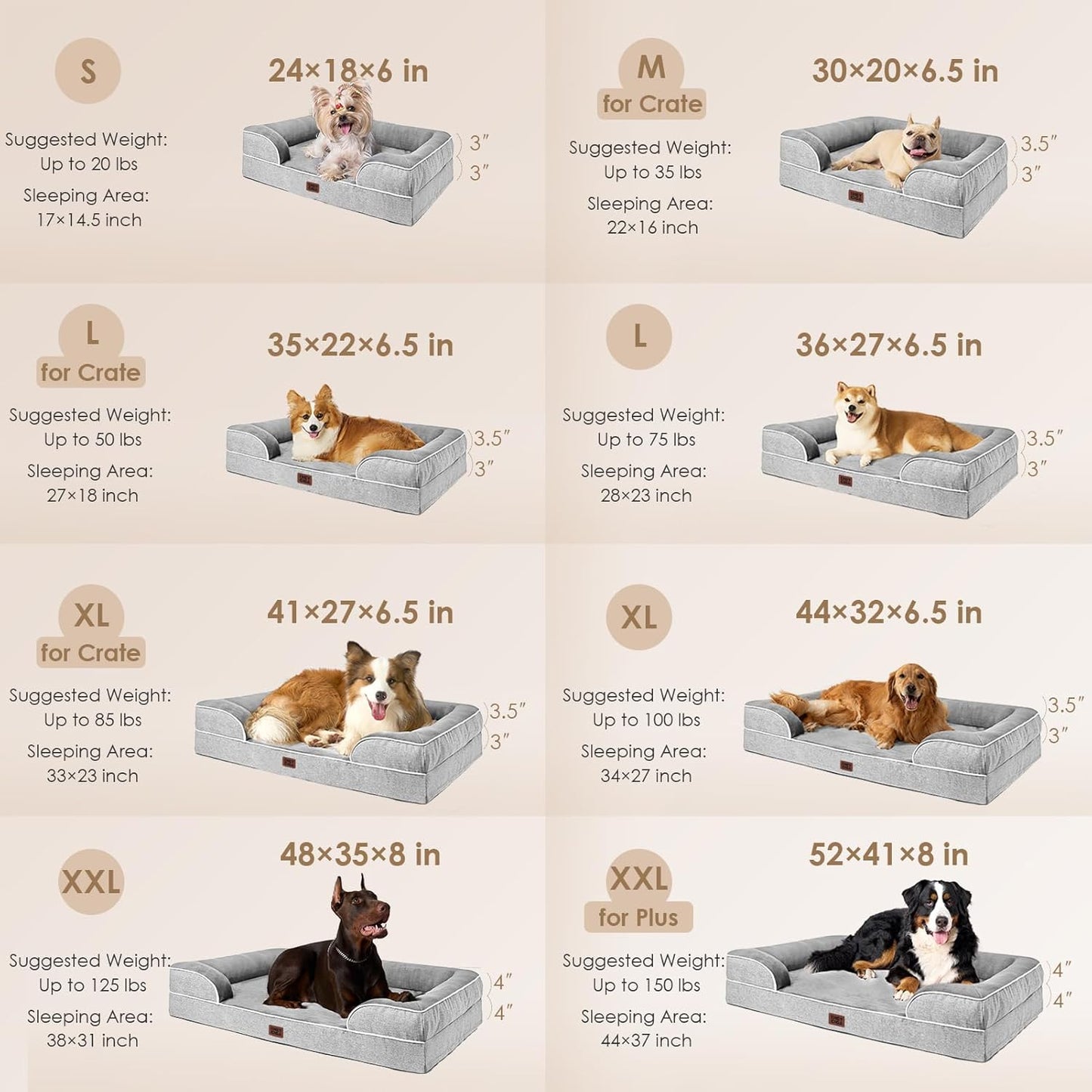 EHEYCIGA Orthopedic XL Dog Beds, Waterproof Memory Foam Dog Bed for Extra Large Dogs, Non-Slip Bottom and Egg-Crate Foam Big Pet Couch Bed with Washable Removable Cover, Grey