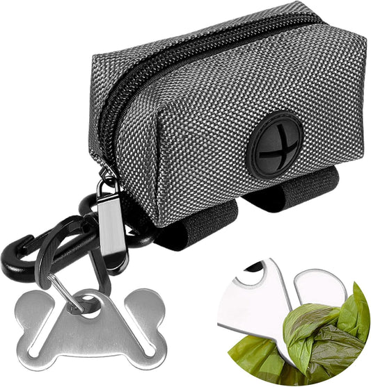 Dog Waste Bag Dispenser Pet Poop Bags Holder for Doggie Waste Bags Dispensers Soft Fabric Zipper Small Doggy Puppy Pouch for Leash Accessory Attachment with Carrier,Grey