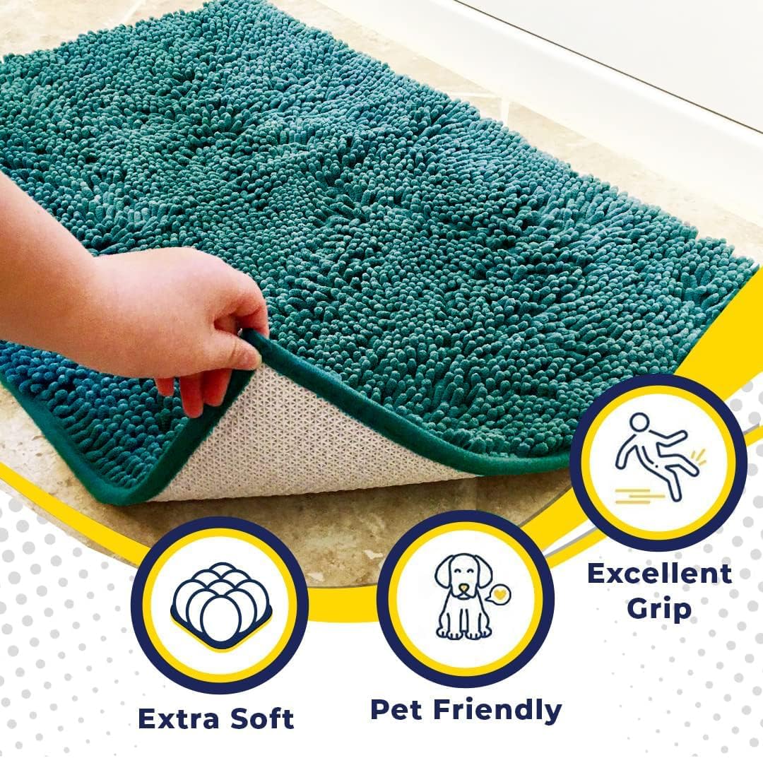 Muddy Mat® AS-SEEN-ON-TV Highly Absorbent Microfiber Door Mat and Pet Rug, Non Slip Thick Washable Area and Bath Mat Soft Chenille for Kitchen Bathroom Bedroom Indoor and Outdoor - Teal 36" x 120"