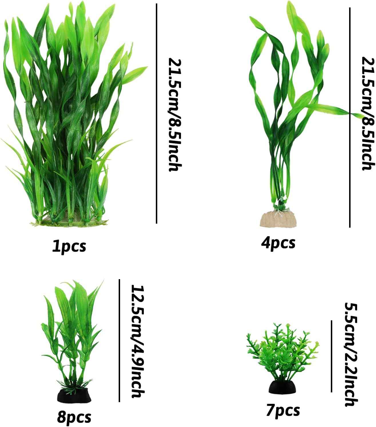 Aquarium Plants, 20pcs Fish Tank Decor Green Plants Artificial Aquarium Decorations for Household and Office Aquarium Simulation, Small to Large