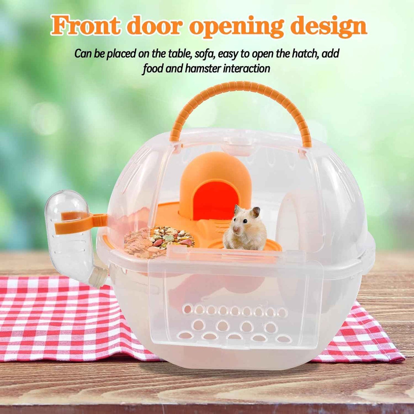 Hamster Transport Carrier,2 Tiers Dwarf Hamster Cage Carrier Breathable Small Animal Travel Carry Case with Silent Exercise Wheels Water Bottle Food Dish for Mice Rat(Orange)