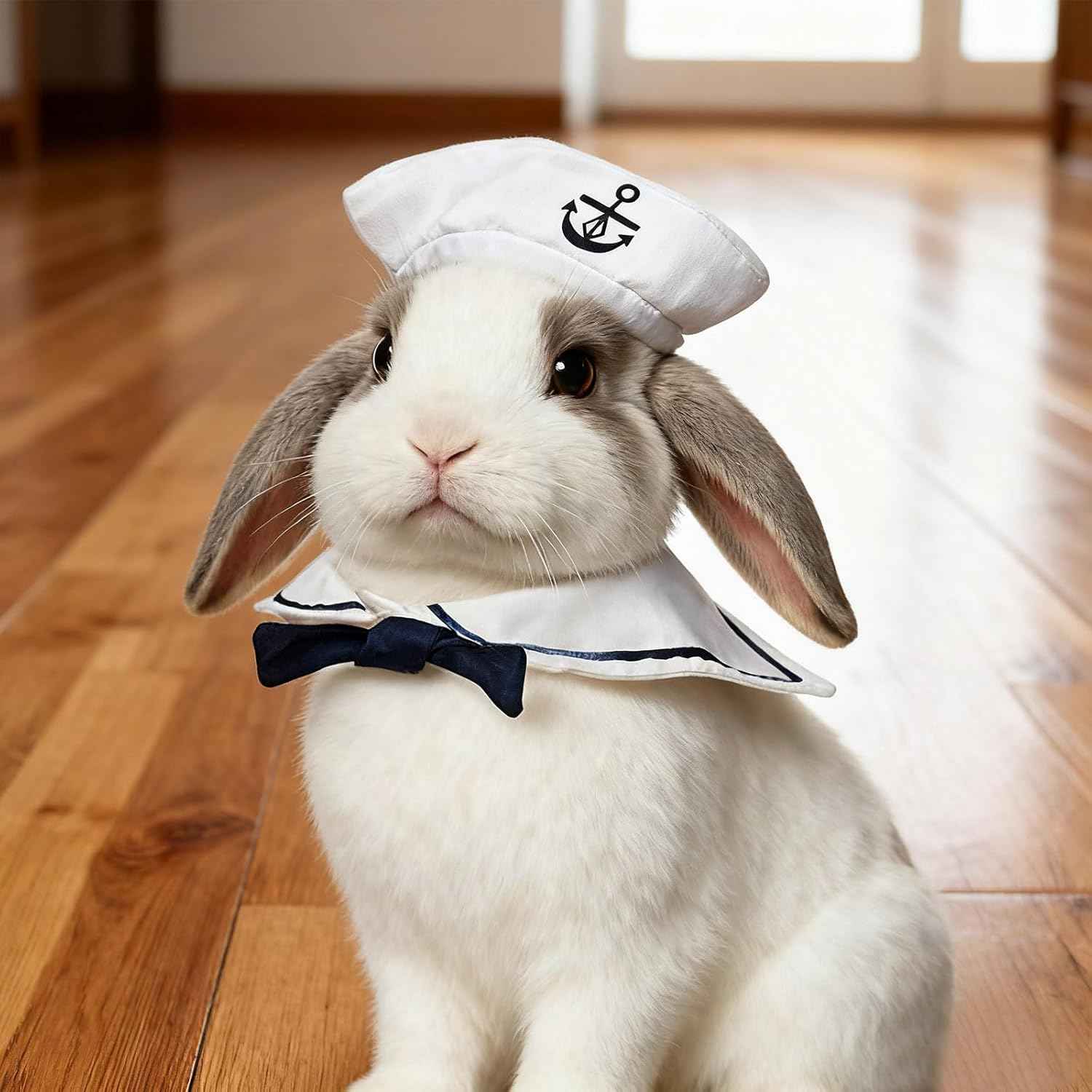 Enjoying Cat Sailor Costume, Halloween Small Dog Sailor Hat Outfit with Tie, Adjustable Pet Navy Costume for Cats Doggies Rabbits Cosplay