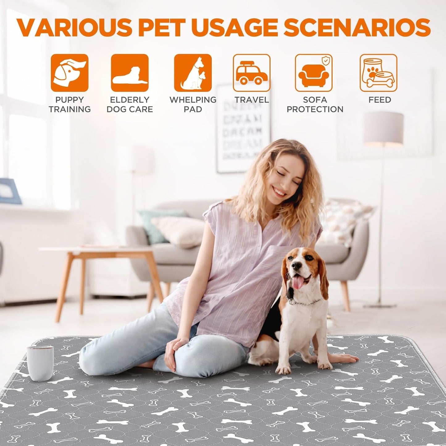 Washable Pee Pads for Dogs, 2Pack Reusable Puppy Pads, Fast Absorbent Dog Pee Pads for Crate Pet Training Pads, Waterproof Whelping Pads for Dogs Bed Mat Crate Indoor (Grey, 18x24)
