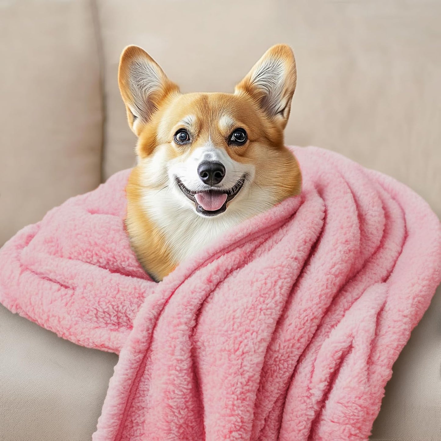 Luciphia 1 Pack 3 Calming Dog Blanket Fluffy Premium Fleece Pet Blankets Soft Sherpa Throw for Dogs Puppy Cat Beige/Pink/HazeBlue Medium (30" x20")