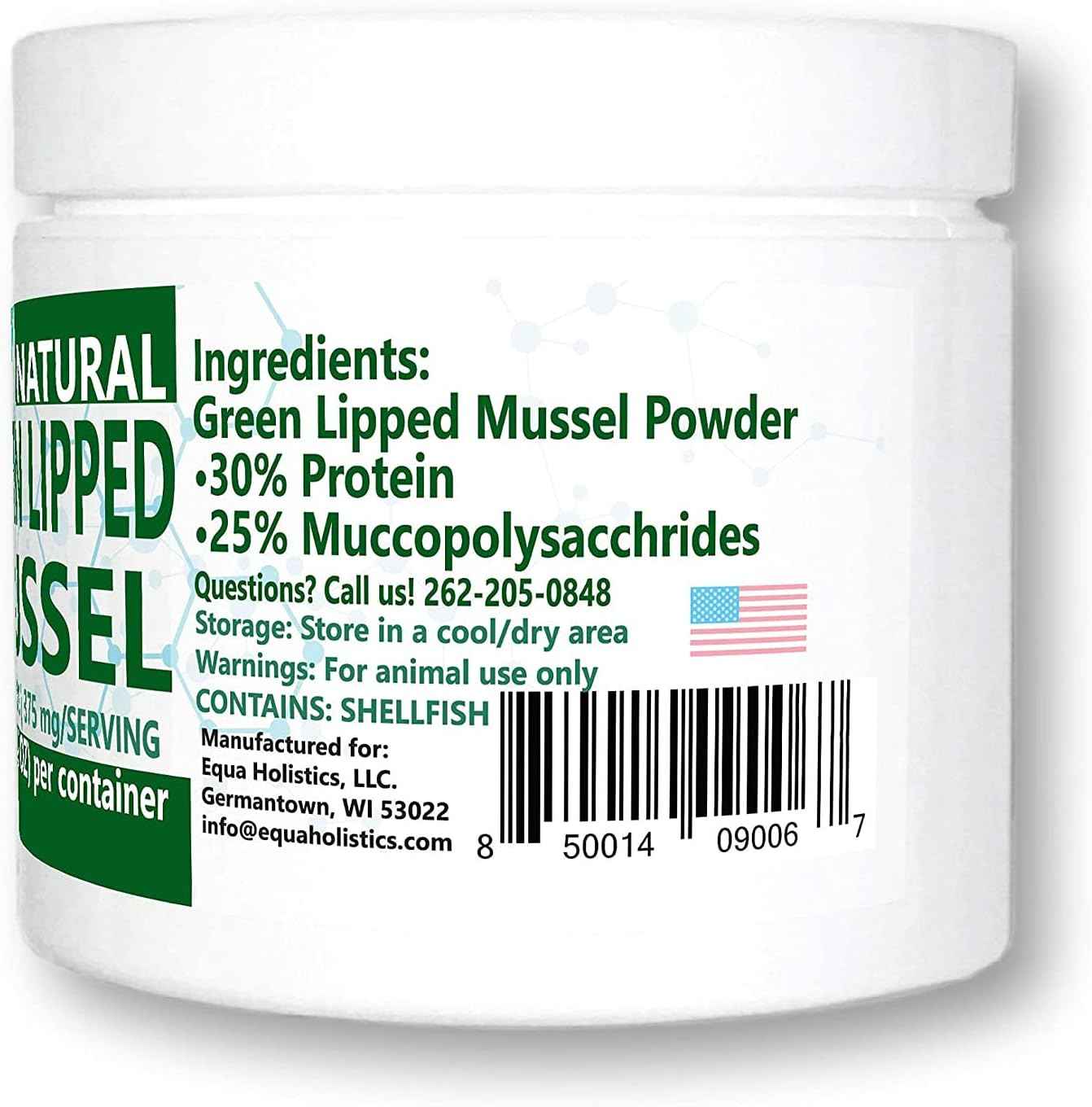 Green Lipped Mussel Powder for Dogs, All-Natural Hip & Joint Support Dietary Supplement Formula for Dogs (120 Servings)