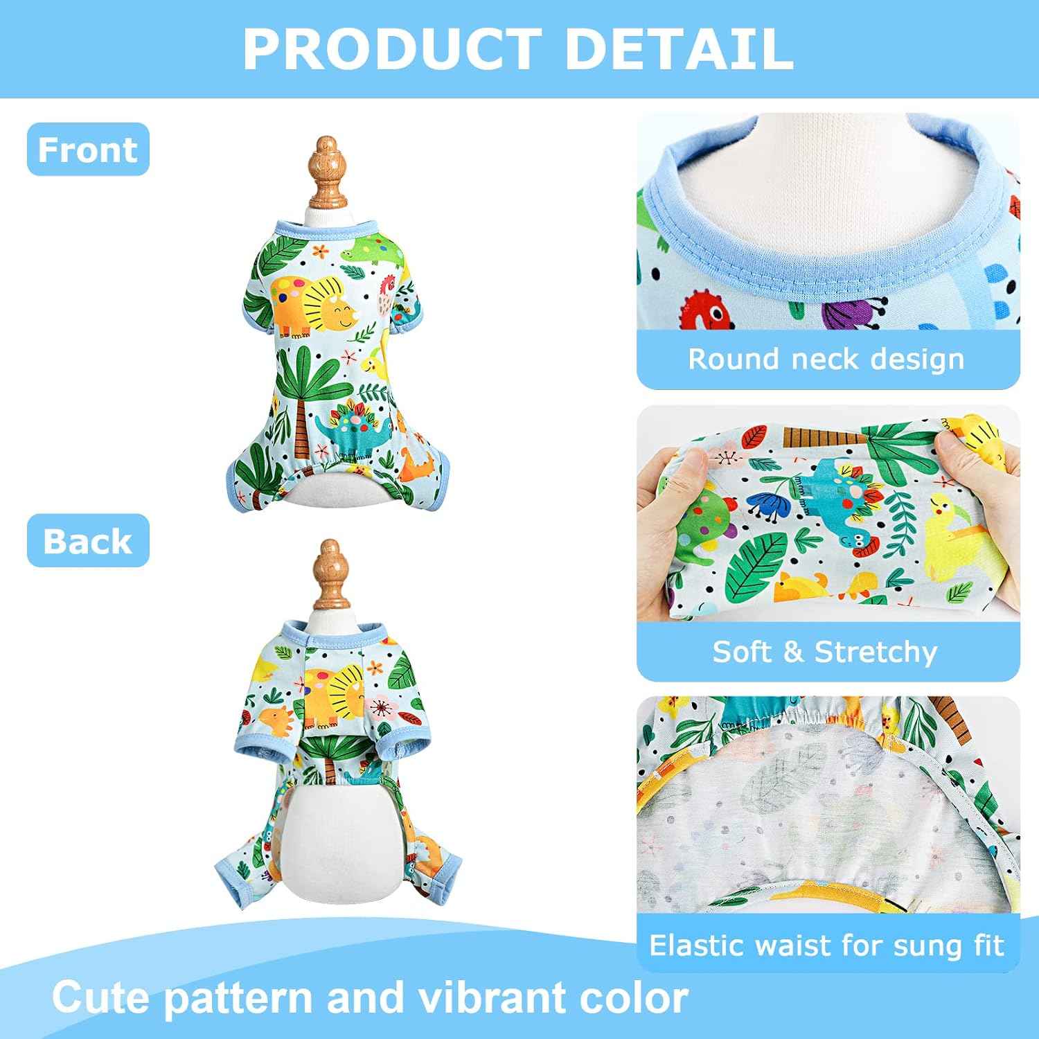 Dog Pajamas Pjs Spring Summer Dog Clothes for Small Dogs Girl - Boy - Medium Size Dogs, Soft Stretchy Puppy Clothes Doggie Onesies Cat Pet Jammies Outfit (Dinosaur Blue, Small)