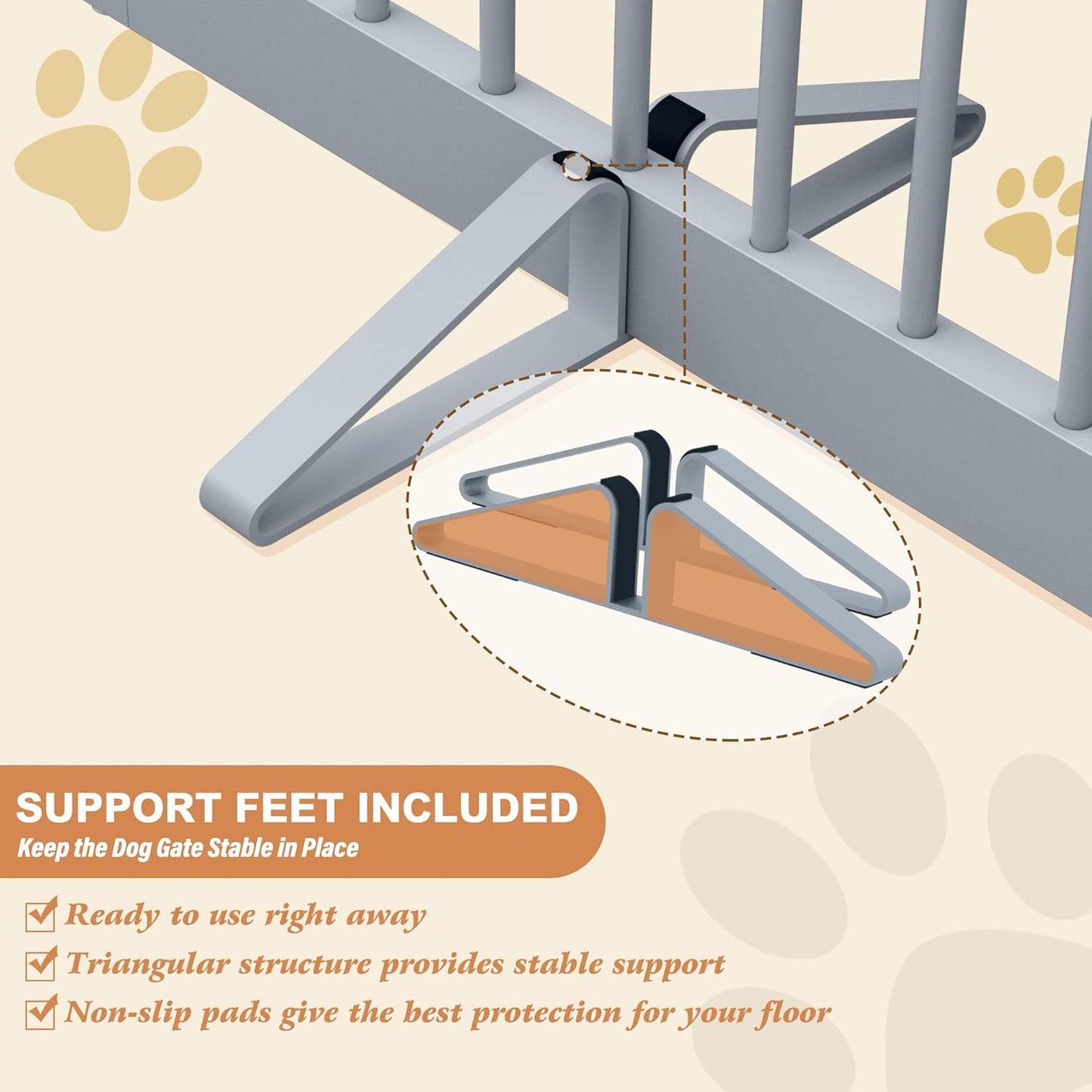 Freestanding Pet Gate for Dogs, Foldable Wooden Dog Gate for House, Indoor Dog Gate for Doorways, Stairs, Gates for Dogs Indoor, Support Feet Included, 24" Height 3 Panels, Grey