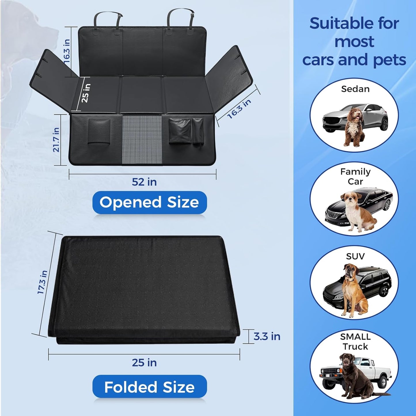 HOB4U Back Seat Extender for Dogs, PU Leather Dog Car Seat Cover for Back Seat with Hard Bottom, 100% Waterproof, Scratch Proof and Anti Slip Dog Hammock for Cars and SUVs, Holds 400 lbs