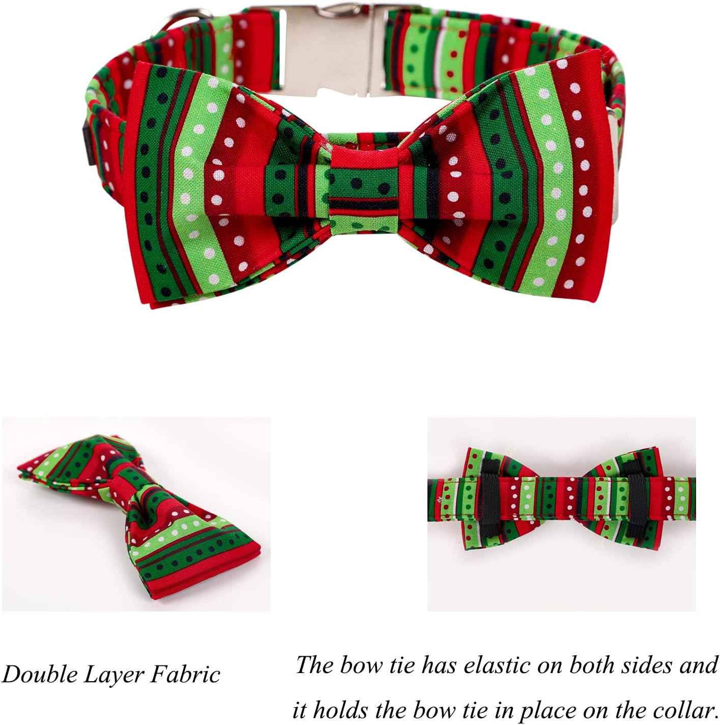 Lionet Paws Christmas Dog Collar with Bowtie, Dog Bowtie Collar with Metal Buckle for Dogs, Adjustable Comfortable Dog Collar Girl Boy Gift, M, Neck 13.5-22 in