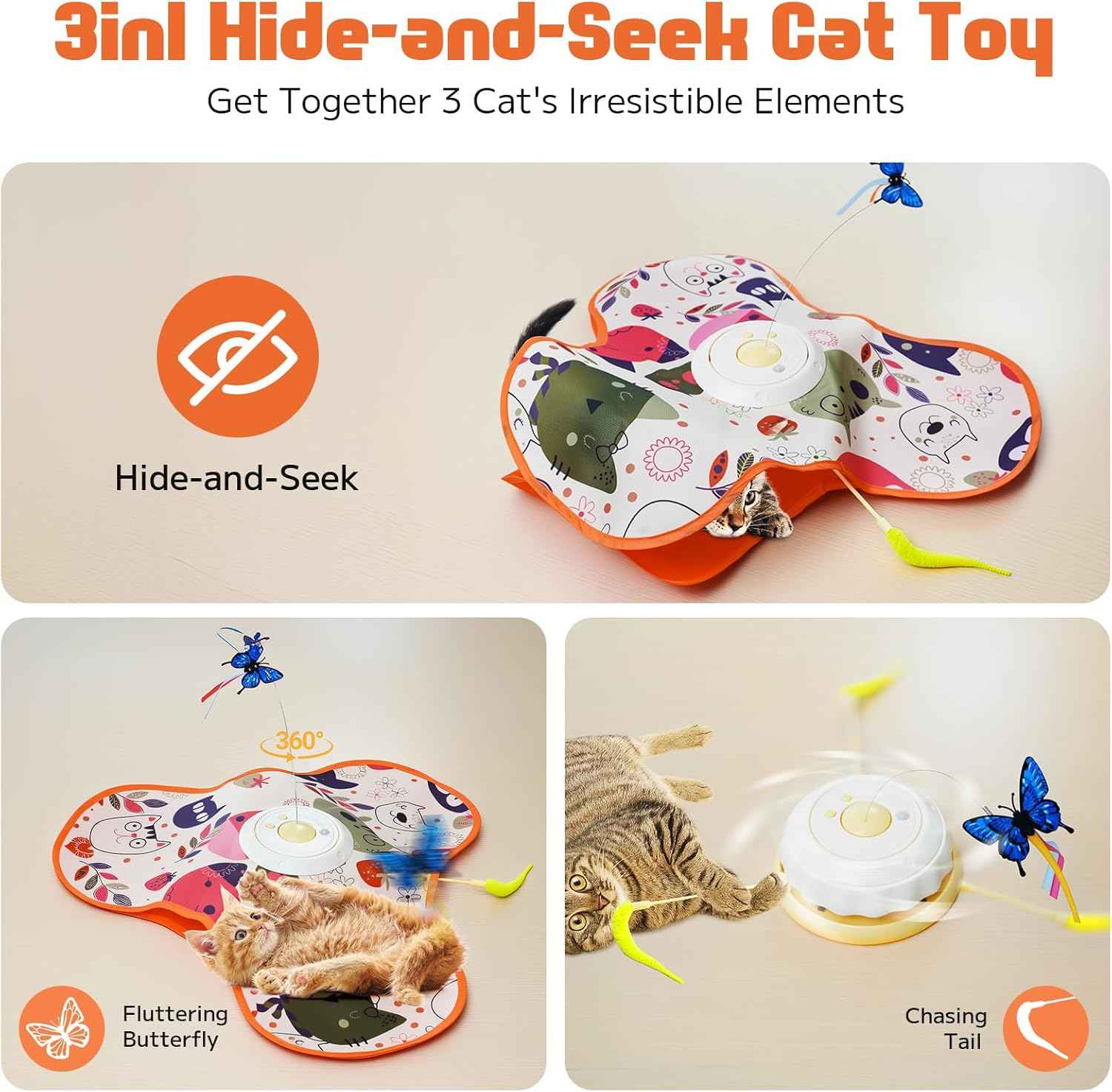 Interactive Cat Toy, Hide and Seek cat Toy,Kitten Toys for Indoor Cats,Rechargeable Automatic Cat Toy, Exercise Toy for Indoor Cats