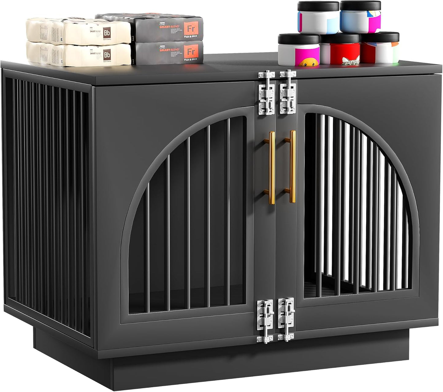 Kepptory Wooden Dog Crate Furniture End Table, Decorative Pet Kennel with Double Doors & Secure Latches for Small Medium Dogs, Black