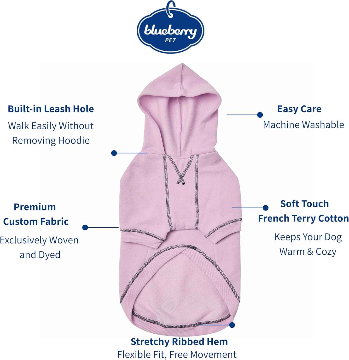 Blueberry Pet Essentials Dog Hoodie – 22 inch, Cotton‑Blend Sweatshirt with Hood, Pink Lilac, Machine‑Washable Small‑Dog Jersey