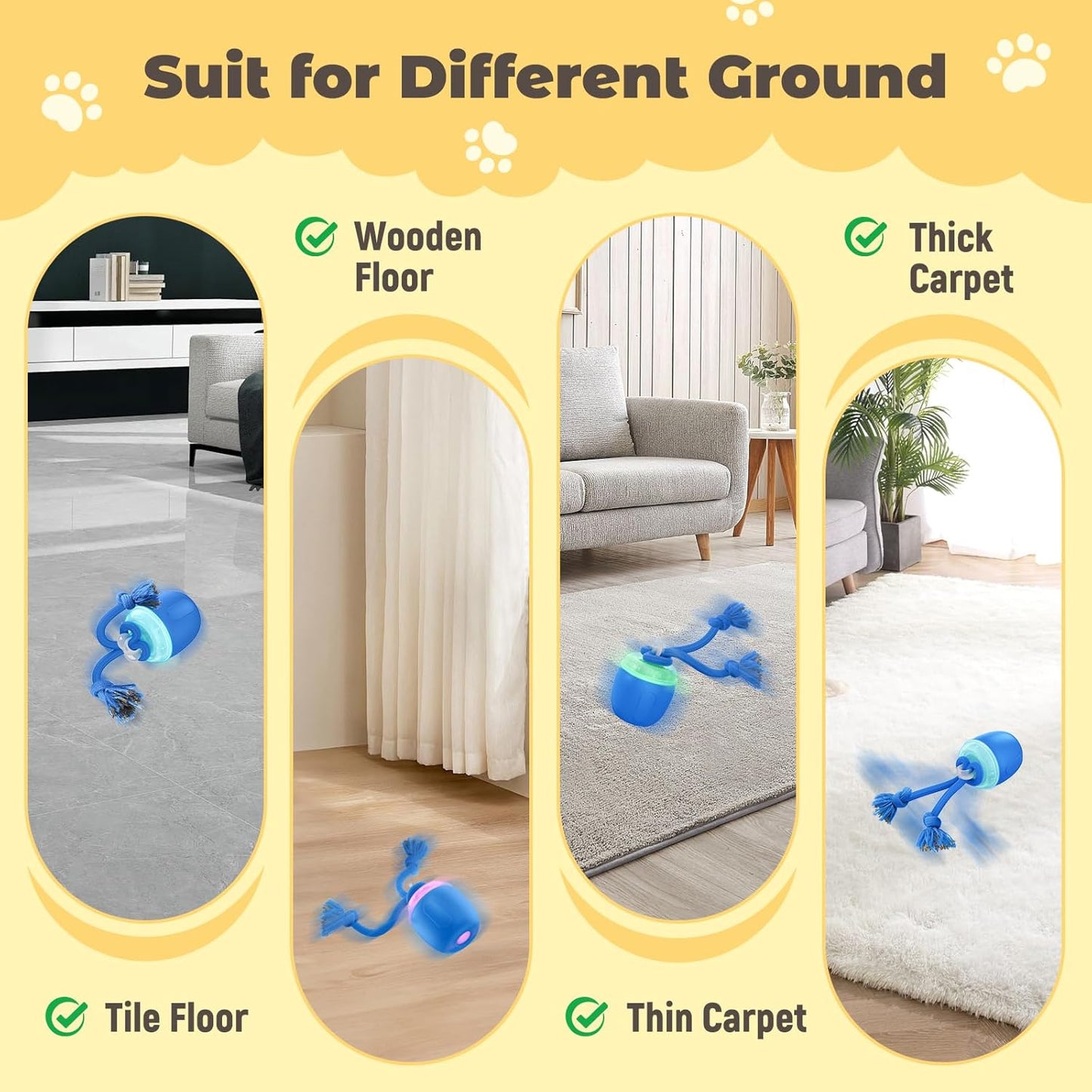 Interactive Dog Toys, Automatic Moving and Rolling Dogs Toy with Rope for Medium Large Dogs, Motion-Activated Dog Ball to Keep Them Busy(Blue)