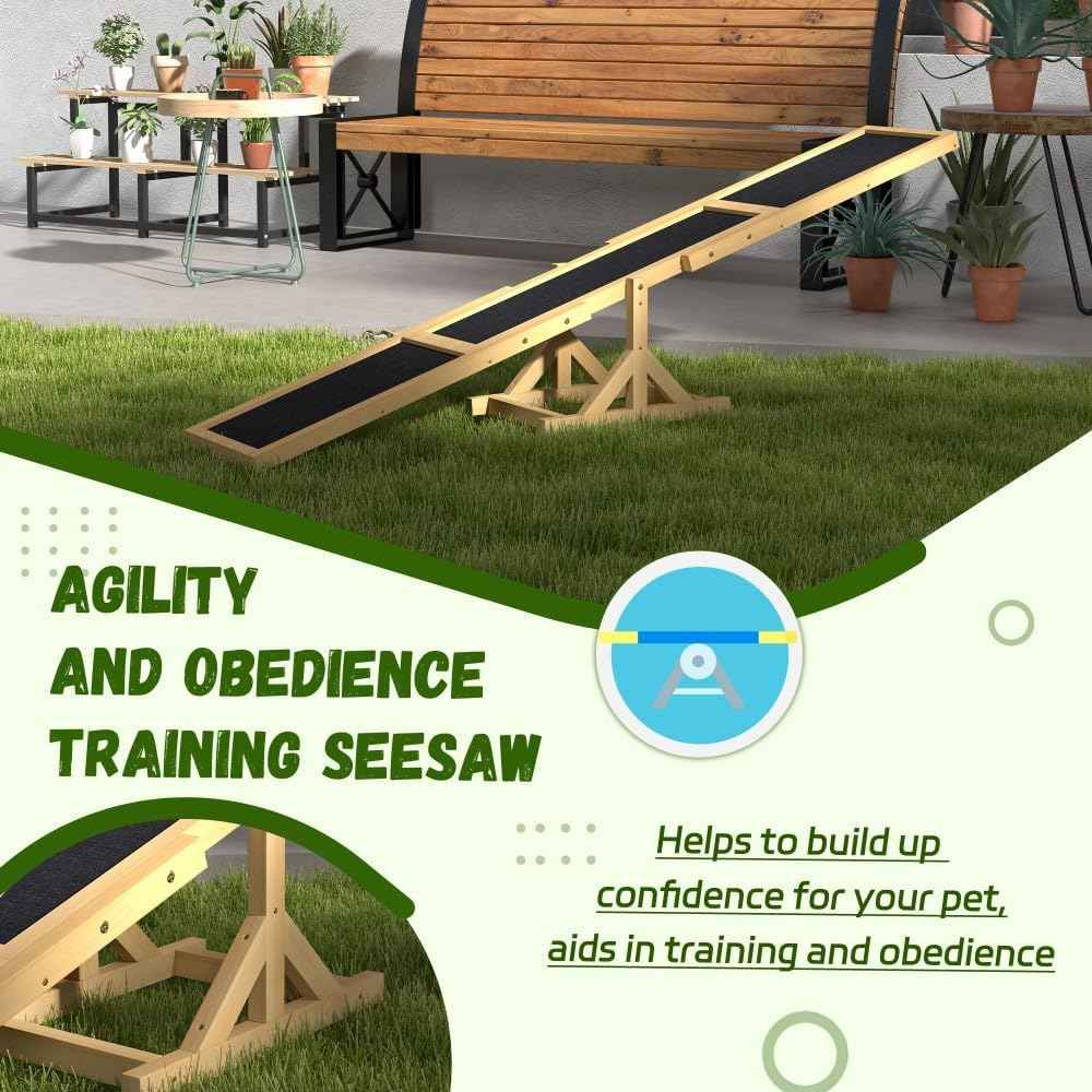 71" Dog Agility Seesaw Outdoor for Training and Exercise, Wooden Platform Dog Agility Training Equipment - Dog Obstacle Course Backyard Run Game Toy (Yellow)