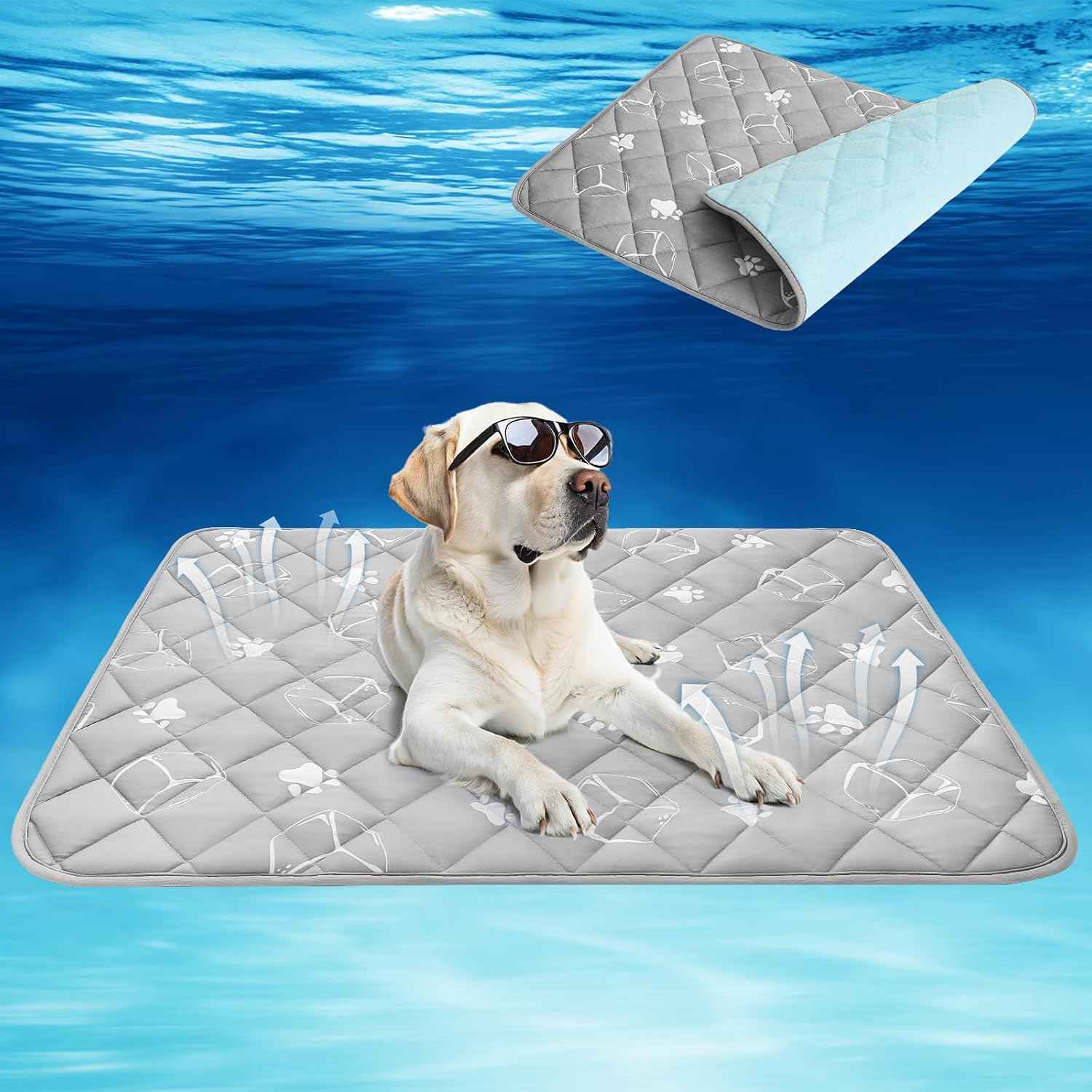 KOOLTAIL Dog Cooling Mat, 35''*23'' Upgraded Endothermic Color Changing Arc-Chill Cooling Fiber for Summer, Non Slip Sleeping Blanket Pet Pads, Washable Non-Toxic Mats for Bed Floor Soft Crate