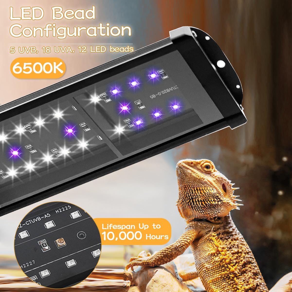 11-Inch 15W LED UVB Light for Reptiles with Dimming & Timer, Adjustable 10.0-20.0 UVB UVA Lamp for Bearded Dragons, Turtles, Snakes – Full Spectrum UVI Lighting Fixture for Desert & Tropical Habitats