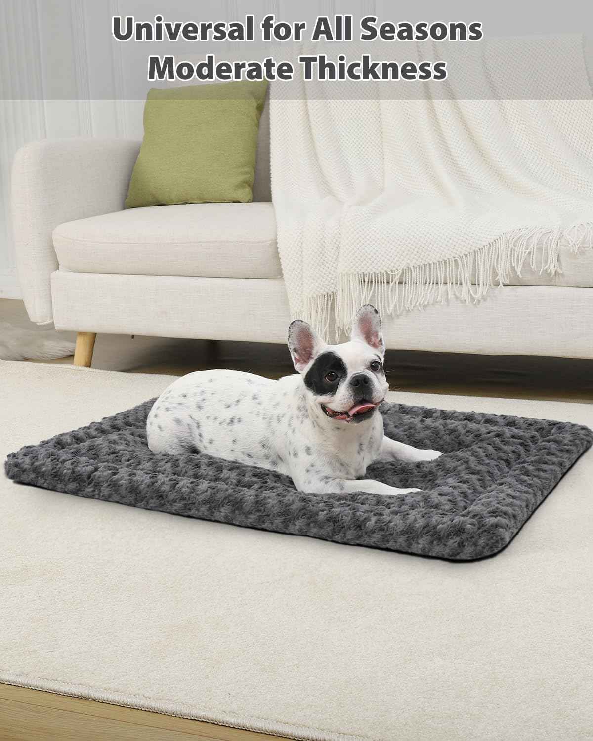 Washable Dog Bed Mat Crate Pad Soft Fluffy Pet Kennel Beds Dog Sleeping Mattress for Large Jumbo Medium Small Dogs, 48 x 30 Inch, Gray
