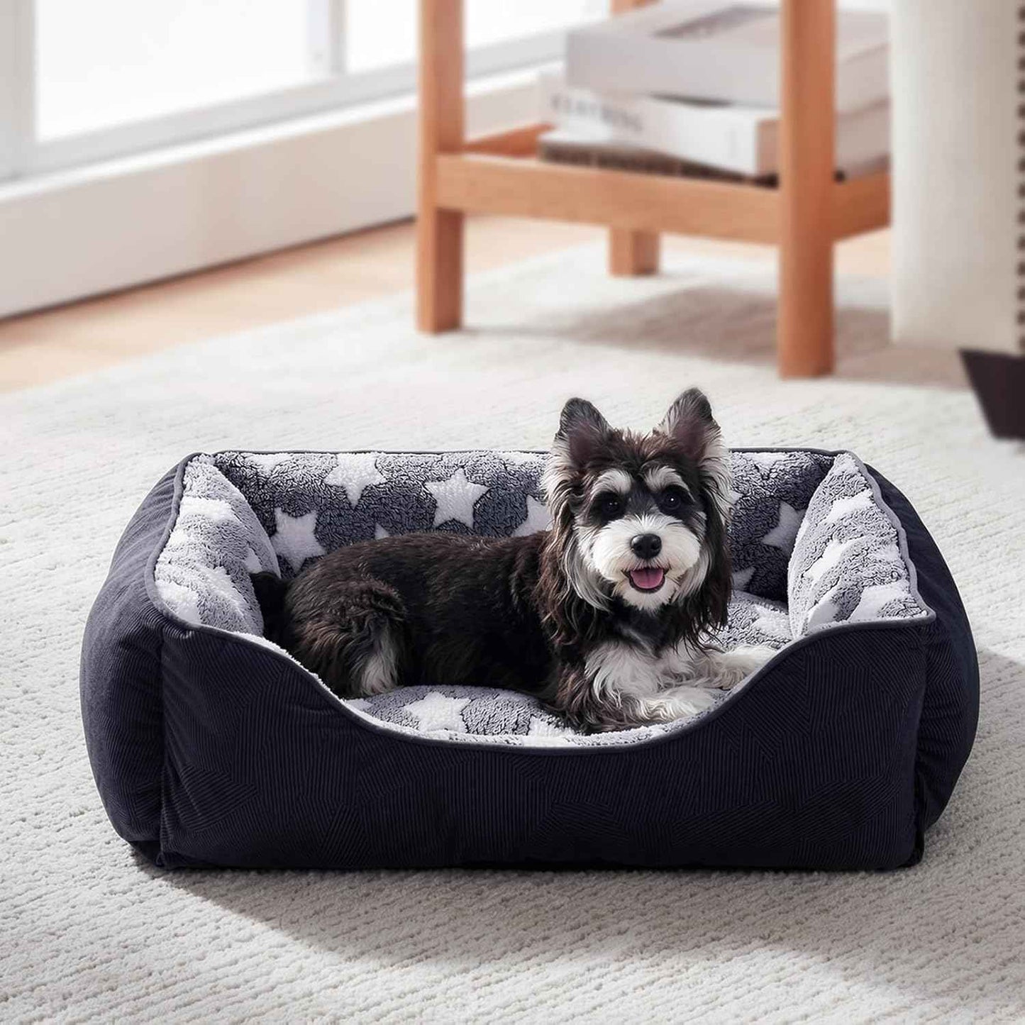 GASUR Small Dog Beds Small Size Dogs, Rectangle Washable Dog Bed, Orthopedic Dogs Sofa Bed, Pet Cuddler Anti-Slip Bottom, Soft Calming Sleeping Warming Puppy Bed (S (20"x 19"x 6"), Black)