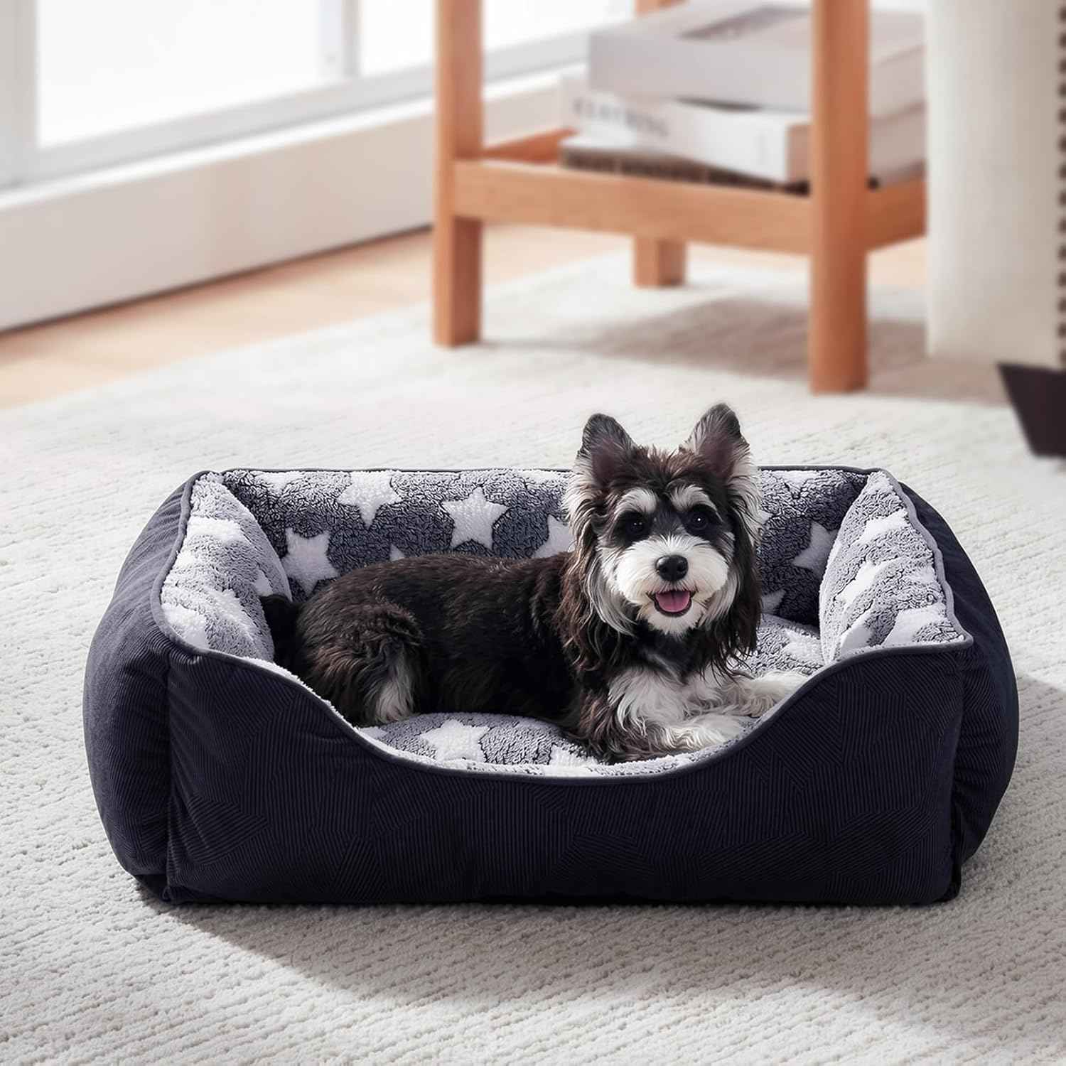 GASUR Small Dog Beds Small Size Dogs, Rectangle Washable Dog Bed, Orthopedic Dogs Sofa Bed, Pet Cuddler Anti-Slip Bottom, Soft Calming Sleeping Warming Puppy Bed (S (20"x 19"x 6"), Black)