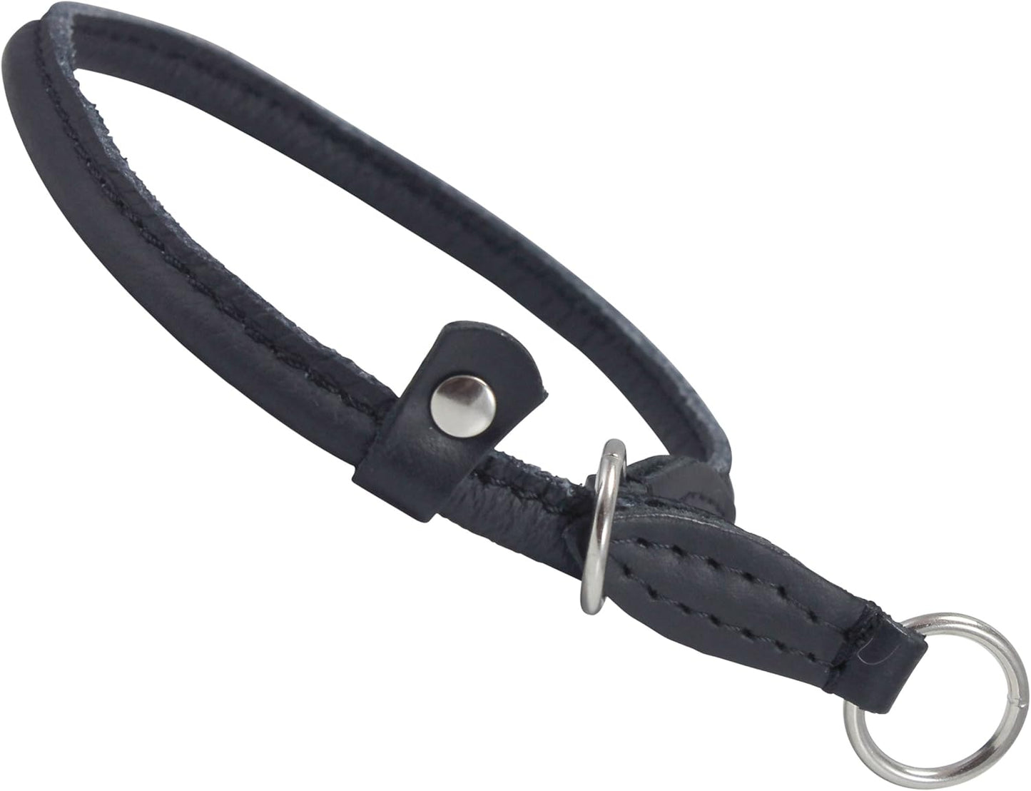 Round Genuine Rolled Leather Choke Dog Collar Black (20" Long)