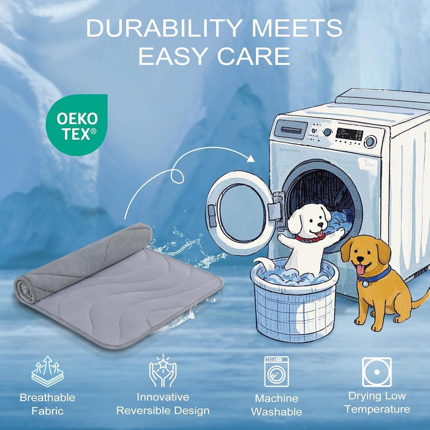 Cozyide Dog Cooling Mat, Q-Max>0.45 Thin Breathable Cooling Mat for Large Dogs, Washable Reversible Dog Pad for Four Seasons, 36"" L x 23"" W, Dark Grey