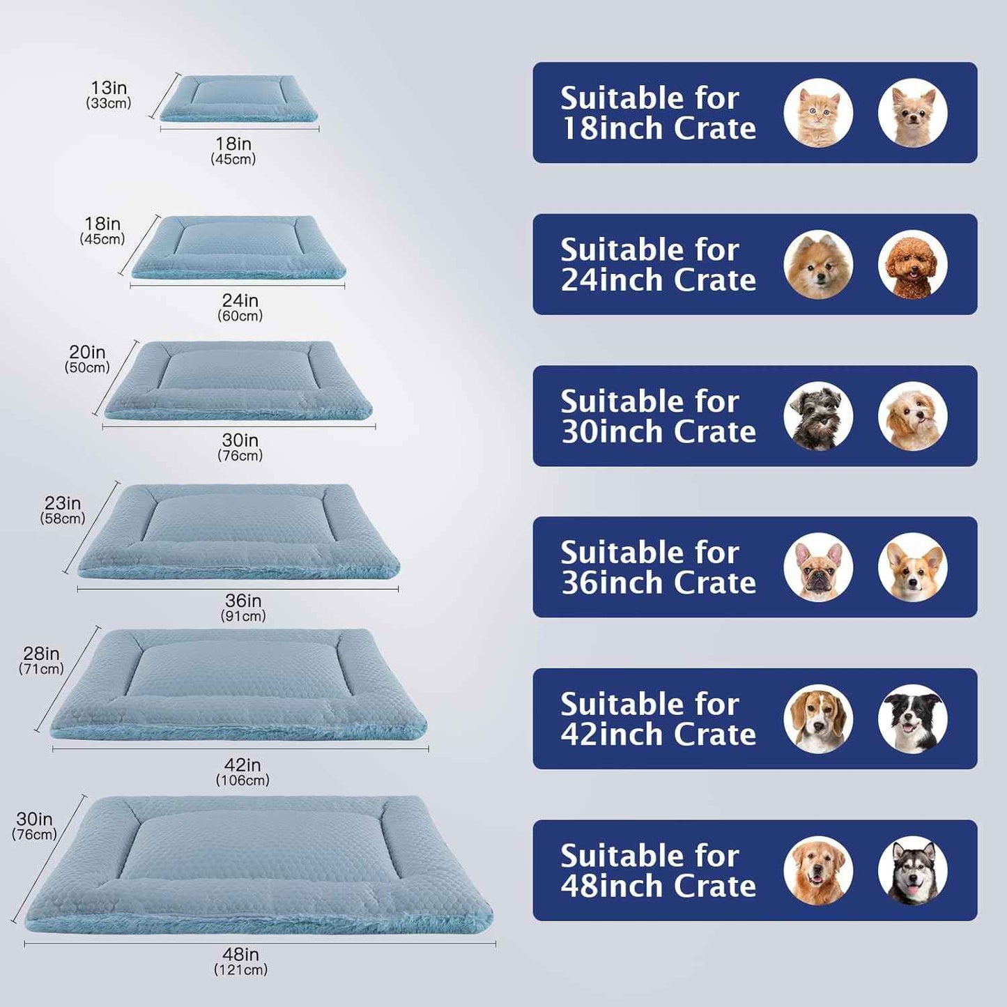 Dog Bed Mat, Crate Pad Reversible,Soft Kennel Pad, Washable Dog Crate Mat (Cool and Warm),Pet Sleeping Mattress for Small Medium Dogs XB009 (42''x28'',Blue)