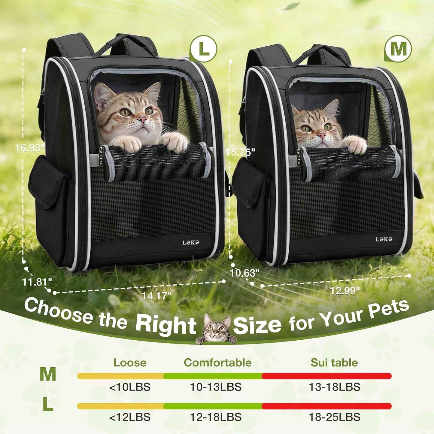 Lekereise Dog Carrier Backpack for Small Medium Dogs Cats up to 18 lbs, Breathable Pet Backpack Carrier with 3 Entrances, Collapsible Cat Backpack Carrier, Travel Hiking Puppy Backpack