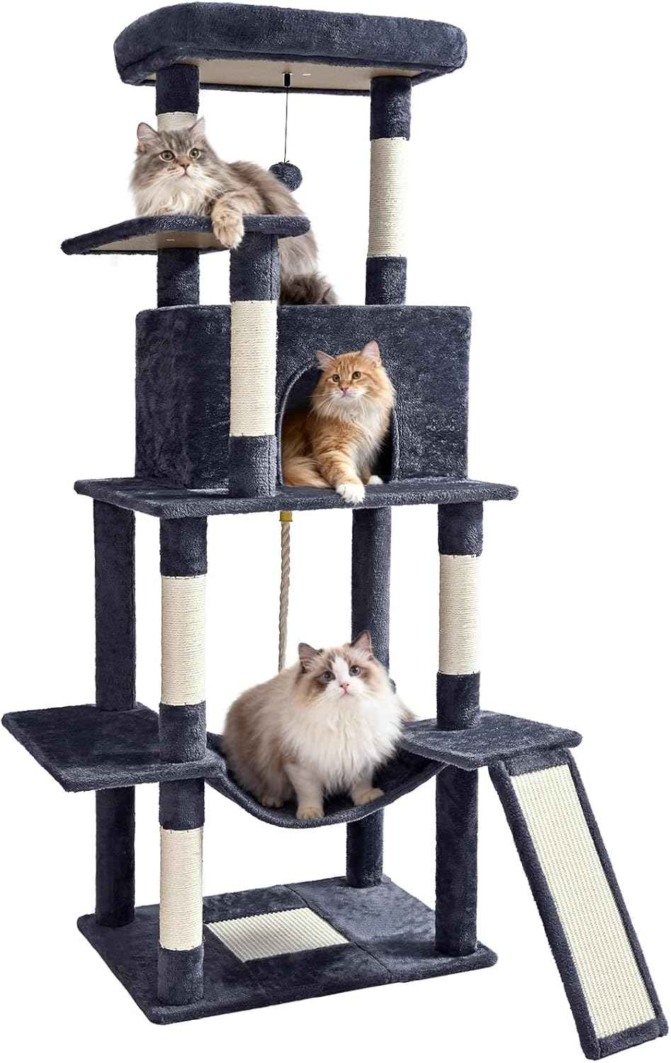 Cat Craft Cat Tree 63 Inch Cat Tower for Indoor Cats, Multi-Level Cat Tree for Large Cats 20 lbs+ Heavy Duty Cat Tower with Sisal Scratching Posts, Hammock, Condo and Extended Platform, Dark Grey