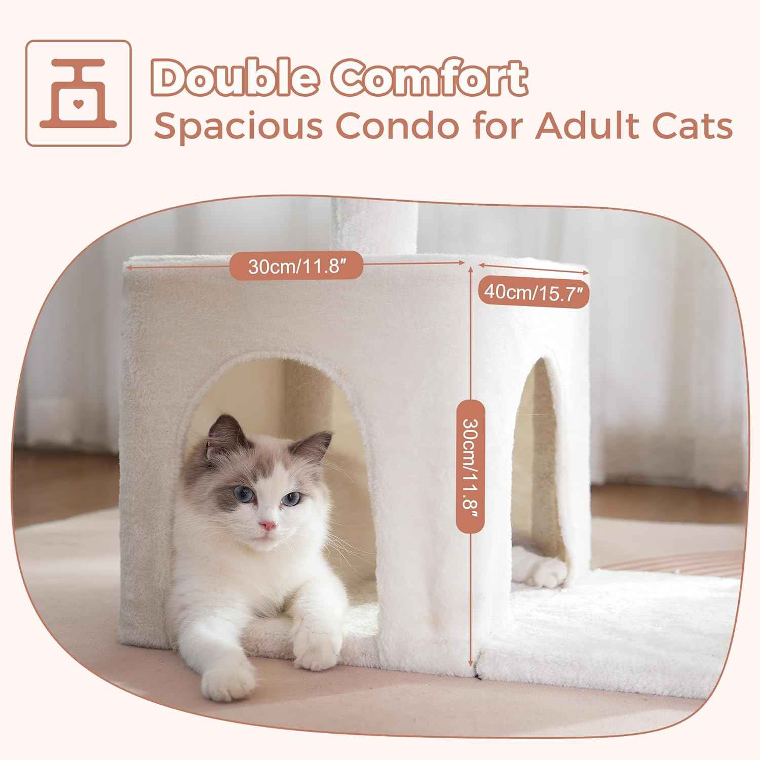Flower Cat Tree 34" Scratching Post Small Cat Tower for Large Cats,Featuring with 15.7”Large Hammock, Removable Top Bed and Wide Condo for Indoor Cats-Beige