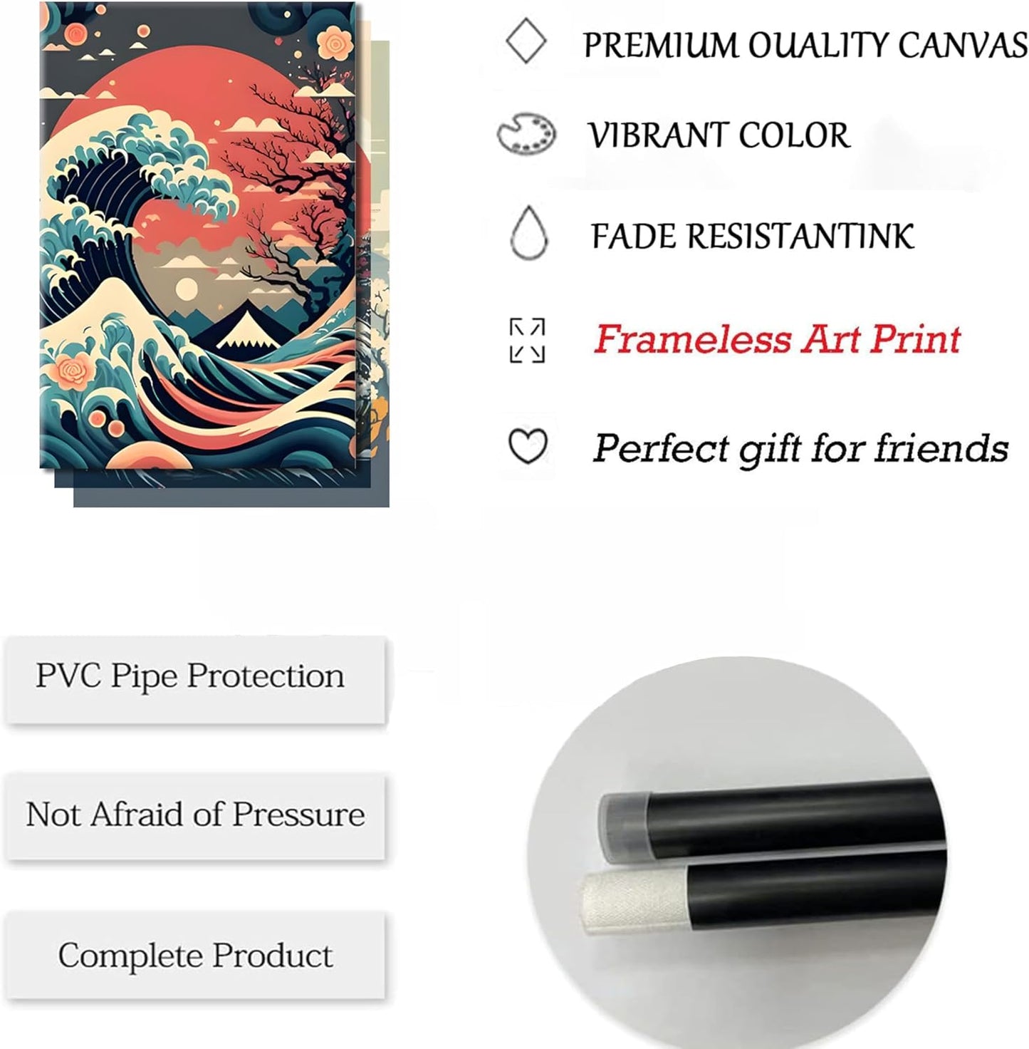 HOYXHKMT 3Pcs Japanese Wall Art Japanese Fuji Wall Decor Asian Nature Landscape Posters Pictures Kanagawa Giant Wave Canvas Prints Cherry Blossom Lake Painting for Living Room Bedroom Office Unframed