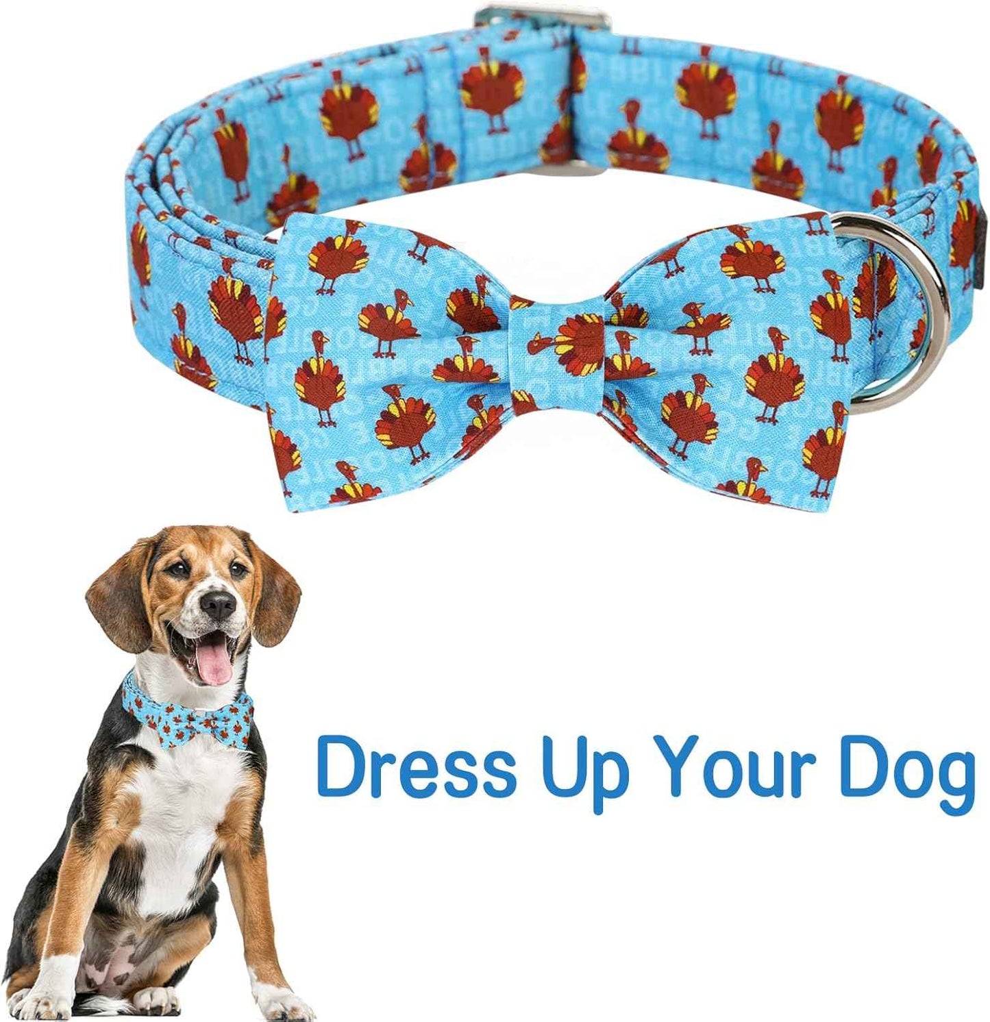 Unique style paws Christmas Dog Collar with Bow Tie Red Elk Cotton Collar Adjustable Puppy Collar for Small Medium Large Dogs-M