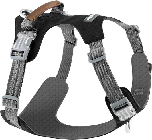 No Pull Dog Harness – Adjustable Reflective Nylon Vest for Small Medium Large Dogs, Escape Proof Training Harness with Leather Control Handle, Lightweight Aluminum Hardware (Black, M)