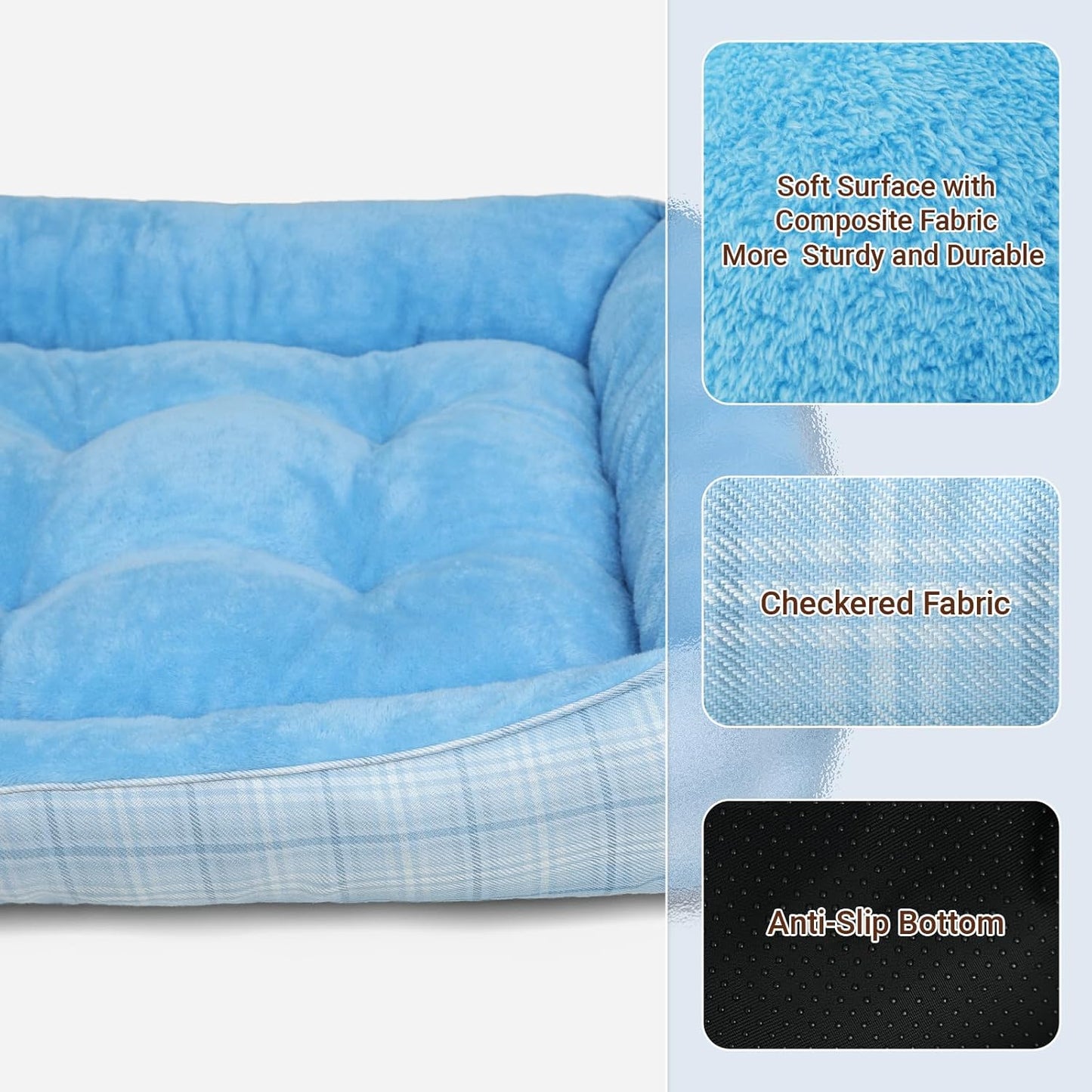 MIHIKK Rectangle Dog Beds for Extra Large Dogs & Cats, Orthopedic Sleeping Pet Bed for Couch with Durable Puppy Cuddler and Anti-Slip Bottom Machine Washable 44 * 30 Inch (Blue)