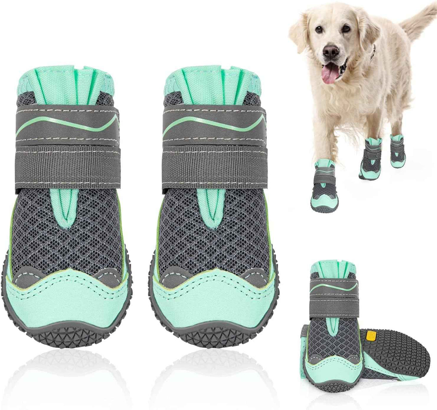 SlowTon Dog Shoes for Large Small Medium Dogs - Breathable Dog Boots for Summer Hot Pavement, Paw Protector for Outdoor Walking Winter Snow, Anti-Slip Rubber Dog Booties for Hardwood Floor (GR, 5)