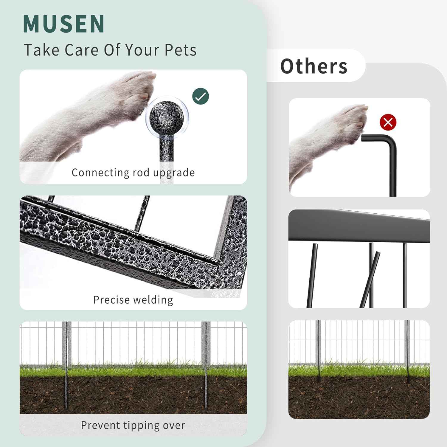 Musen Dog Playpen Indoor Outdoor, 16 Panels Dog Pen 32" Height Dog Fence Exercise with Doors for Large/Medium/Small Dogs, Portable Pet Playpen for Yard RV Camping, Hammer Paint Finish (Patent Pending)