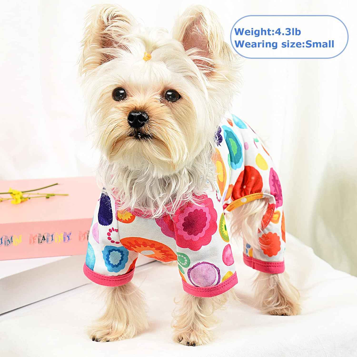 Dog Pajamas Pjs Summer Fall Dog Clothes for Small Dogs Girl - Boy - Medium Size Dogs, Soft Stretchy Puppy Clothes Doggie Onesies Cat Pet Jammies Outfit Floral
