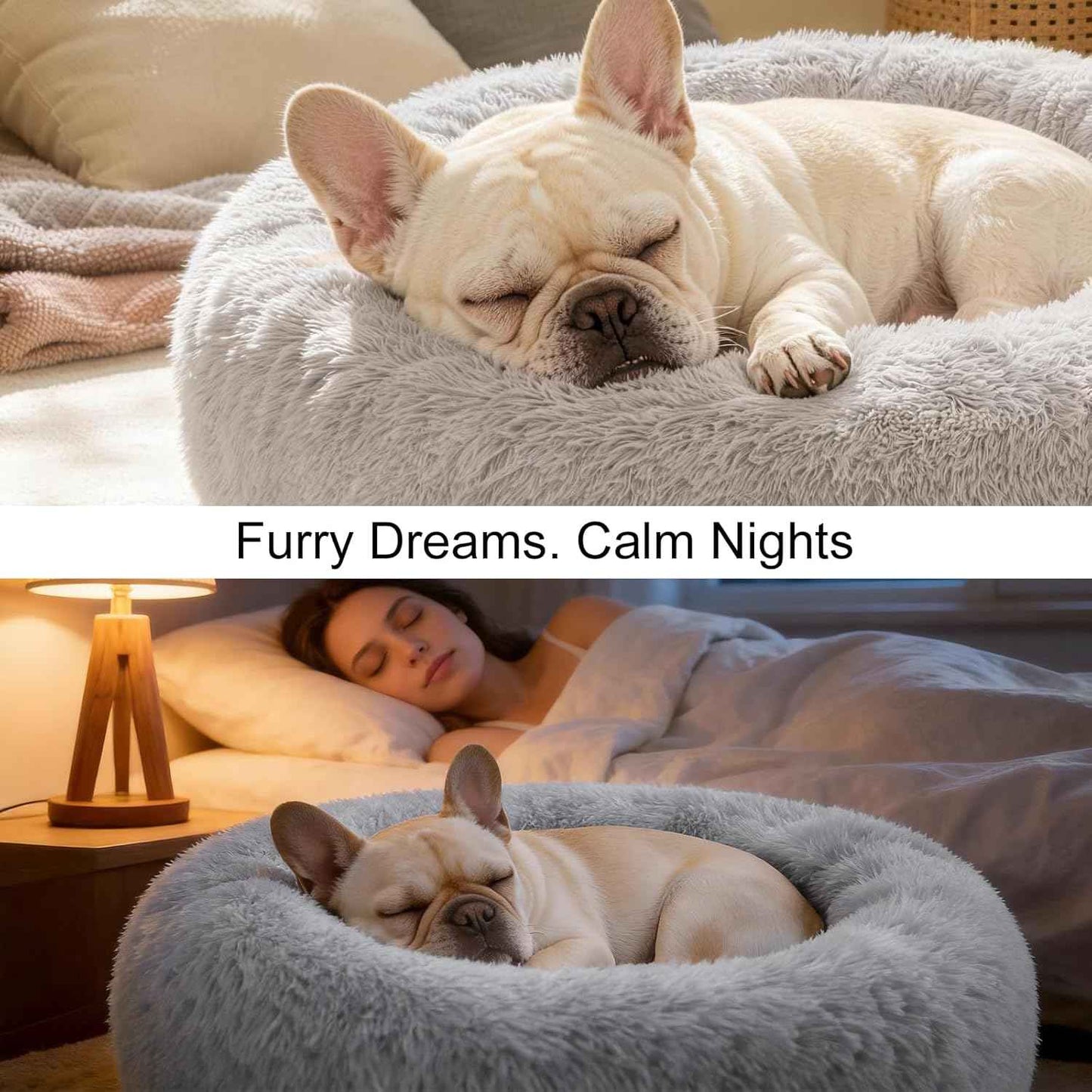 Dog Calming Beds for Small Medium Large Dogs - Round Donut Washable Puppy Dog Bed, Anti-Slip Faux Fur Fluffy Donut Cuddle Anxiety Cat Pet Bed(Light Grey 20")