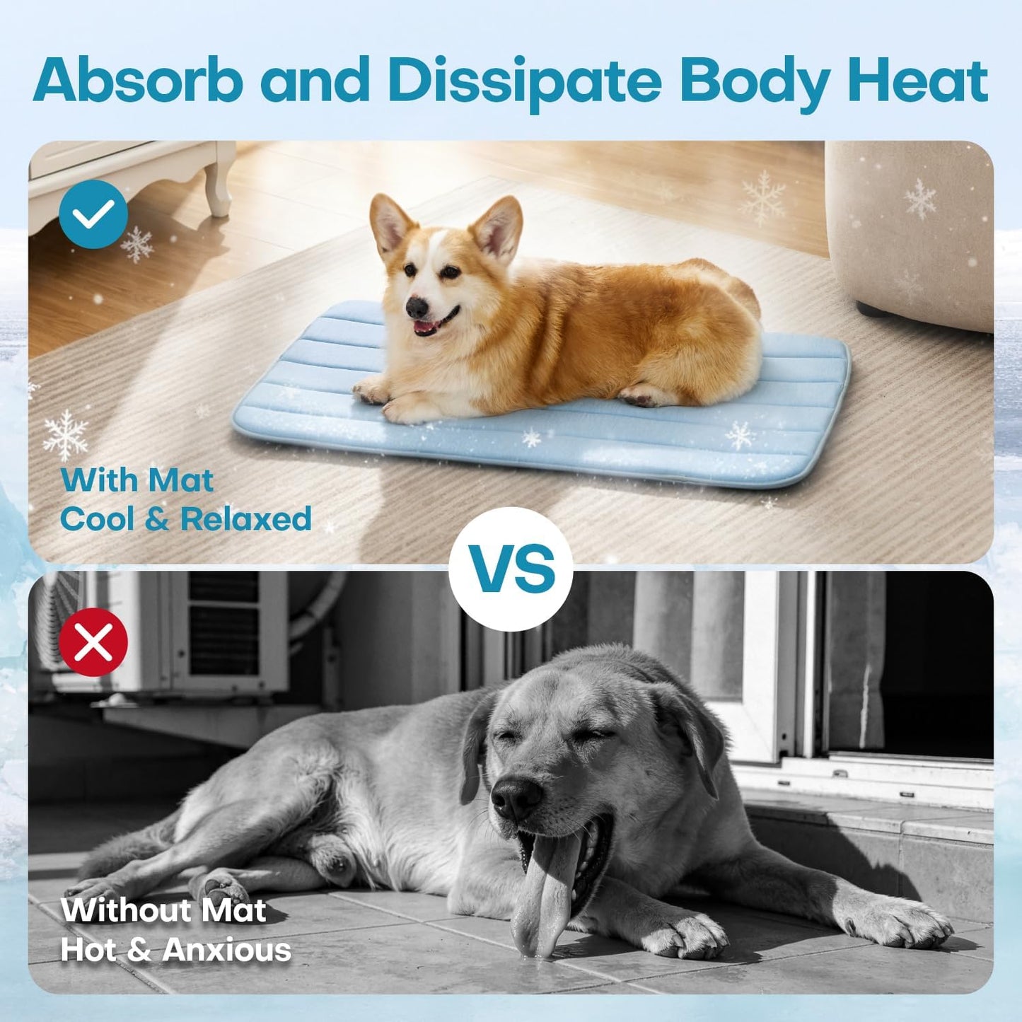 Dog Cooling Mat, 24" x 18" Non-Slip Self-Cooling Summer Dog Mat for Indoor Outdoor Kennel Floor Use, Multiple Sizes for All Dog Breeds to Relieve Heat & Fatigue