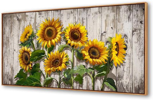 Jiuqinghua Canvas Prints Wall Art Abstract Board Paintings 1 panel Wall Art for Bedroom Rustic Sunflower Kitchen Decor Yellow Vintage Wall Decor Sunflowers Wood Grain Framed for Living Room Bedroom