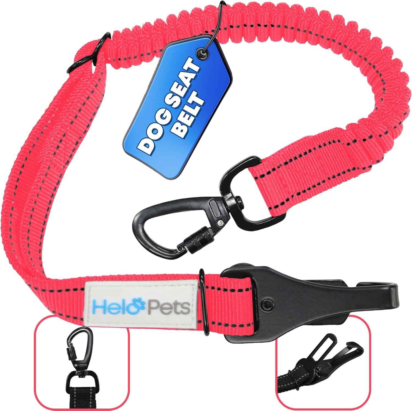 Dog Seat Belt for Car 3-in-1 Adjustable Safety Seatbelt for Dogs in Car – Durable Extra Thick Nylon Webbing Bungee with Hook & Buckle Latch, Reflective Dog Harness (Pink).