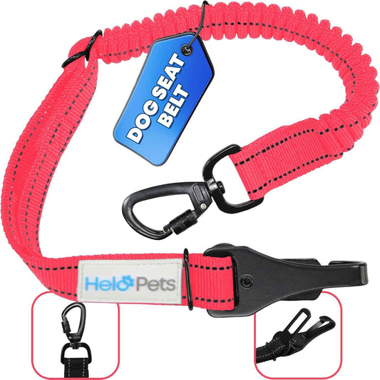 Dog Seat Belt for Car 3-in-1 Adjustable Safety Seatbelt for Dogs in Car – Durable Extra Thick Nylon Webbing Bungee with Hook & Buckle Latch, Reflective Dog Harness (Pink).