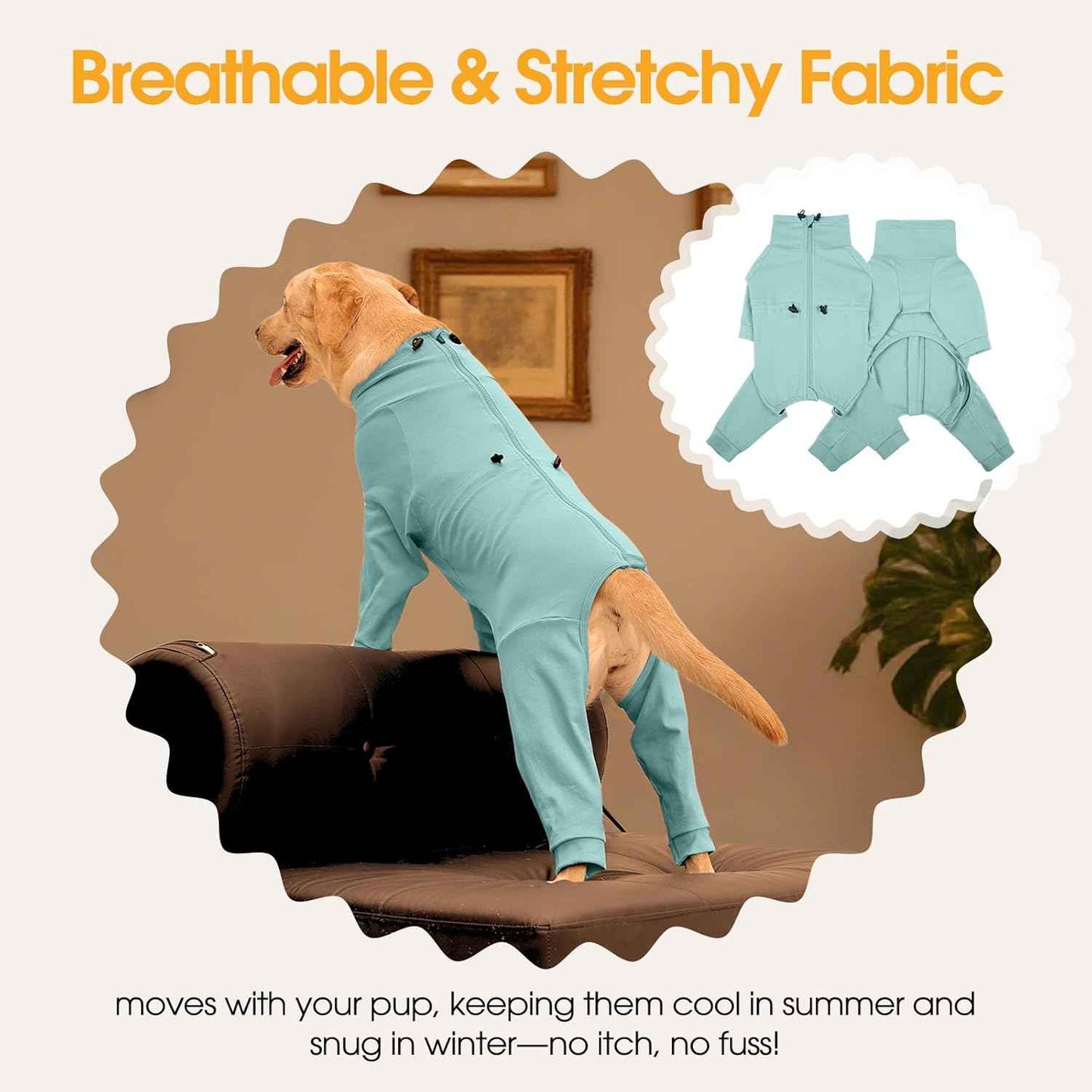 Medium Dog Pajamas with Back Zipper & Adjustable Drawstrings, Soft Dog Onesie Pjs, Easy On/Off Comfy Anti-Licking Dogs Outfits Jammies Shedding Suits, Beagle, Springer Spaniel, Green L
