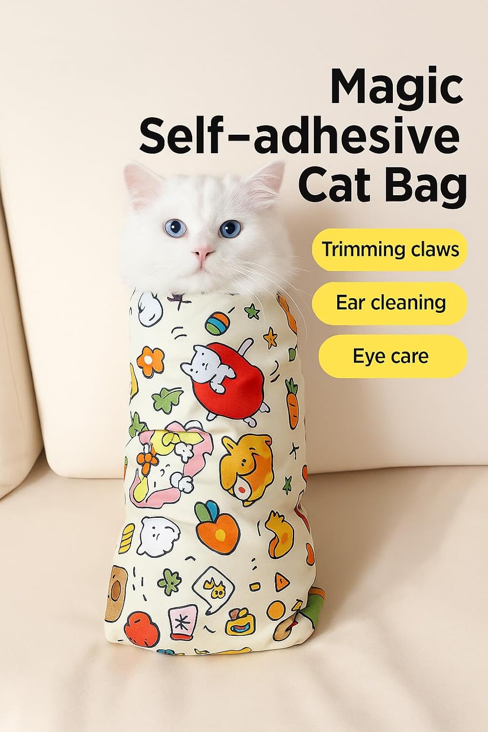 Cat Wrap for Nail Trimming, Magic Grooming Blanket Anti-Scratch Restraint Bag for Cats, Self-Adhesive, Breathable Fabric, Anti-Escape Swaddle for Vet Visits (X-Large)