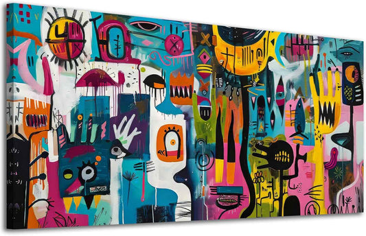 ADJUVANT Wall Art Abstract Colorful Pattern 46" L x 23" W, Vibrant Graffiti Style Canvas Painting Creative Artwork Unique Prints Modern Wall Decor for Living Room Bedroom Home Office