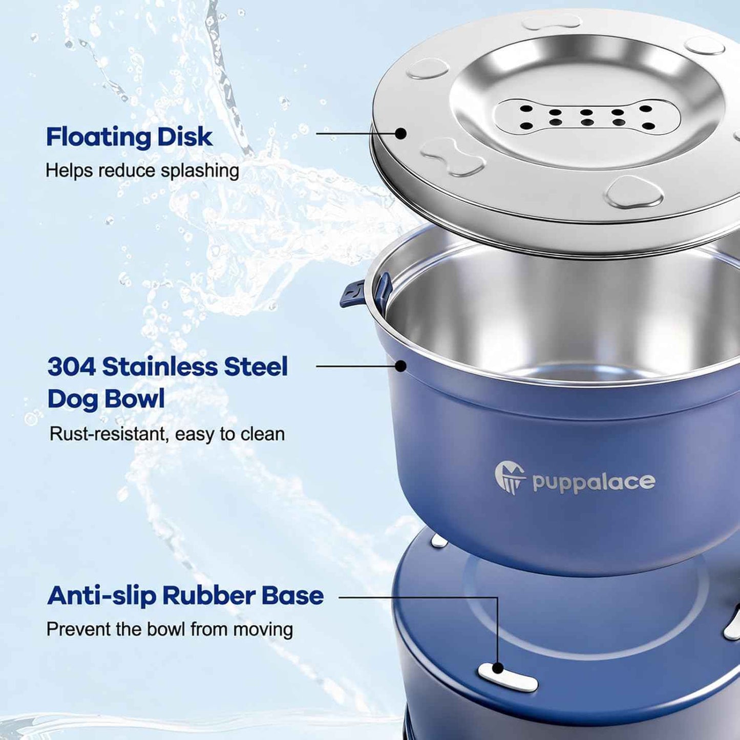 108oz No Spill Stainless Steel Dog Water Bowl- Upgrade for Messy Drinkers, Splash Proof Design, Easy to Clean, Non-Slip Base, Large Capacity for Dogs and Cats (Blue)