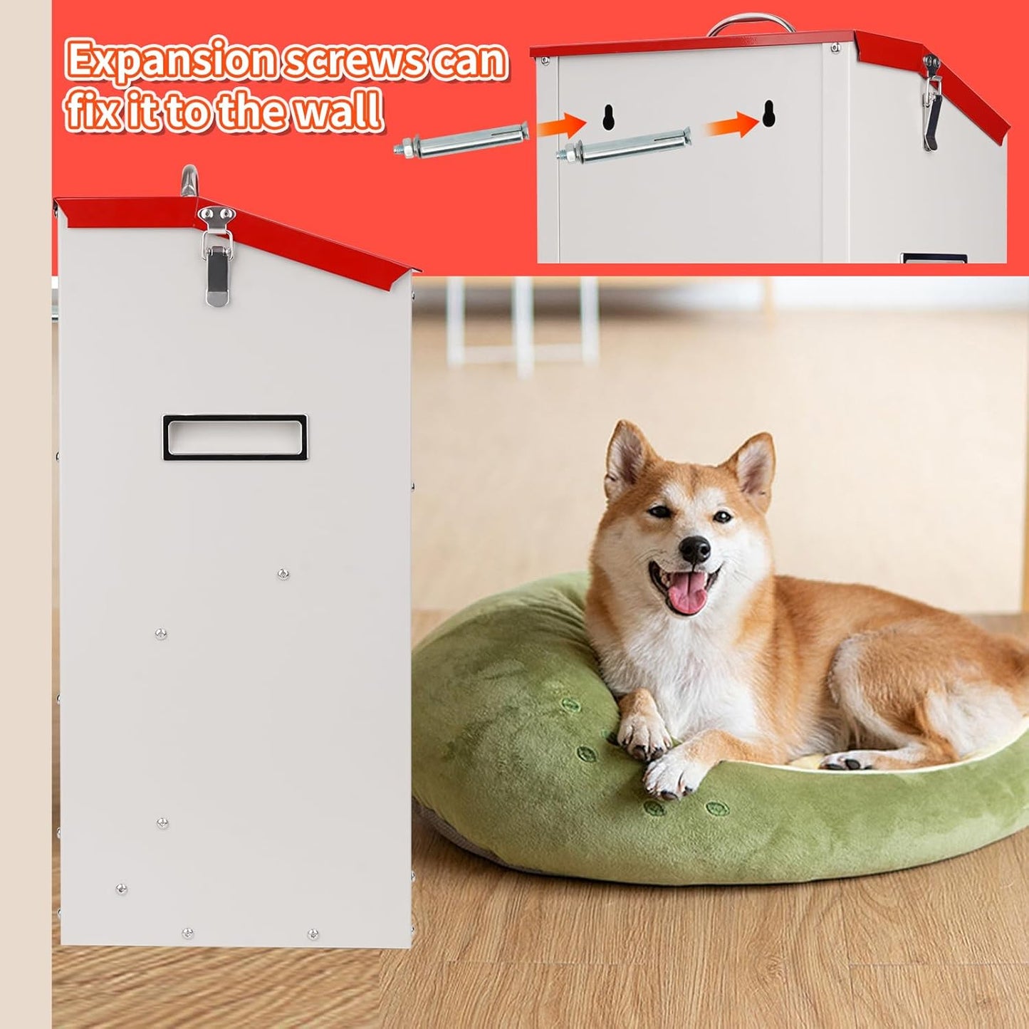 Large Automatic Dogs Feeder with Handle, 25 Lbs Indoor and Outdoor Gravity Dog Food Dispenser Container for Large Breed, 11.5'' L X 9.8'' W X 23'' H Hanging Auto Feeder