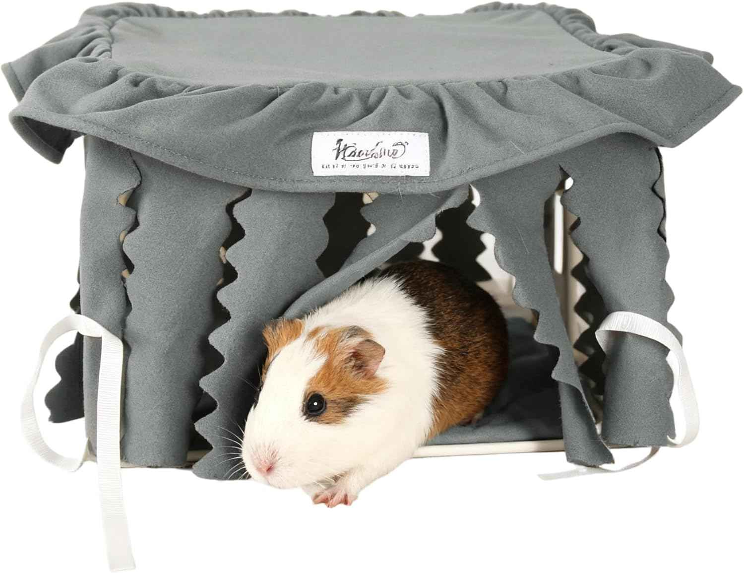 Guinea Pig Hideout & Hamster Bed Machine Washable Small Animal Bed Cage Accessories for Hamster Bunny Ferret Chinchilla Hedgehog Bearded Dragon and Rat (Grey)