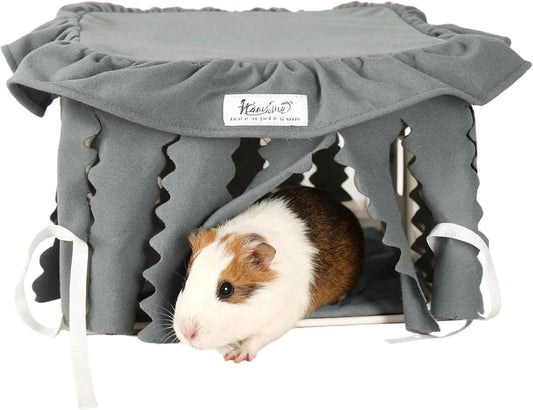 Guinea Pig Hideout & Hamster Bed Machine Washable Small Animal Bed Cage Accessories for Hamster Bunny Ferret Chinchilla Hedgehog Bearded Dragon and Rat (Grey)